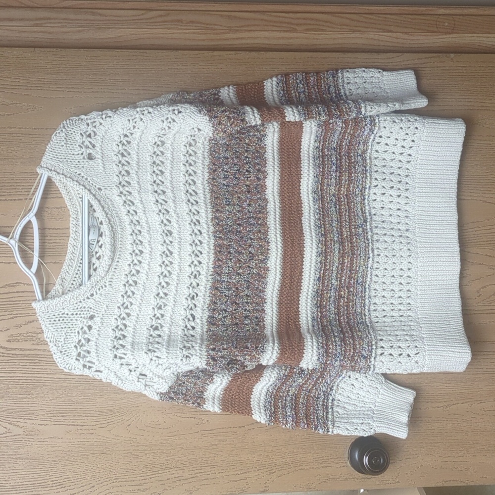 Zara Textured Knit Sweater in Cream and Brown